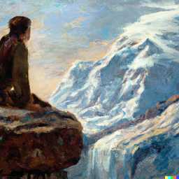 someone gazing at Mount Everest, painting by John William Waterhouse generated by DALL·E 2